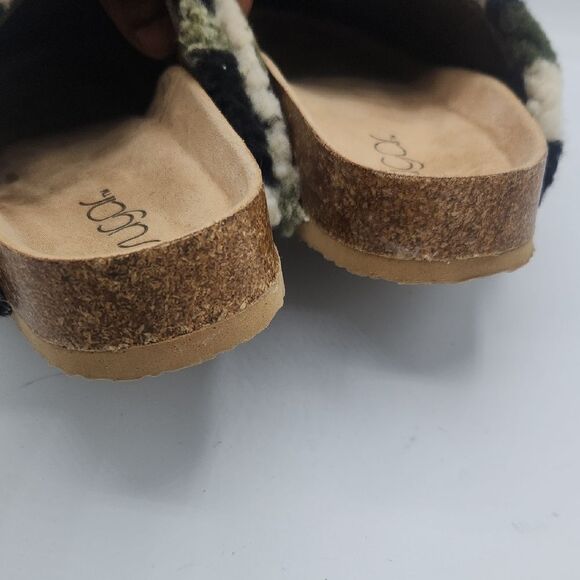 Sugar camouflage Faux Fur Fuzzy Fluffy Close Toe Cork Platform Slide Slipper - Picture 6 of 8
